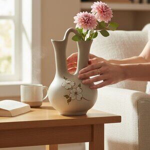 Elegant MCM-Style Pigeon Forge Pottery Ceremony Vase Adorned with Dogwoods